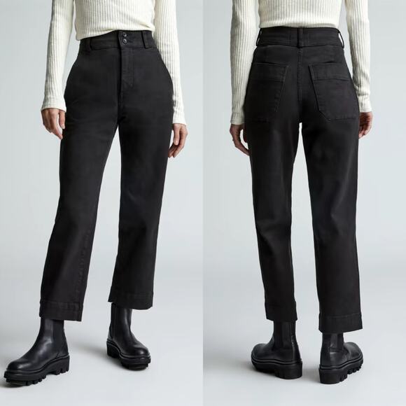 New Everlane The Organic Straight Leg Crop Pants Black Women 2 NWT Relaxed Fit - Picture 1 of 11